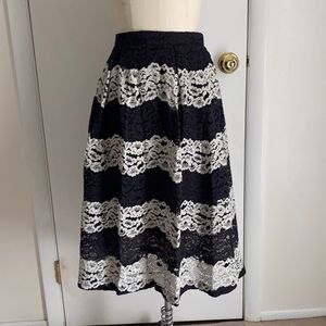 Who What Wear Black and White Lace Midi Skirt